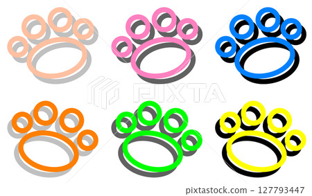 Colorful and cute illustrations of pet and animal paws Colorful and cute illustrations of pet and animal paws 127793447