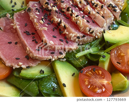 Traditional Algarve Portuguese Salad with Tuna and Fresh Local Vegetables. 127793669