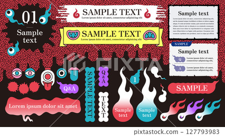 帶有怪物和鬼故事主題的標題和標題的向量集 127793983