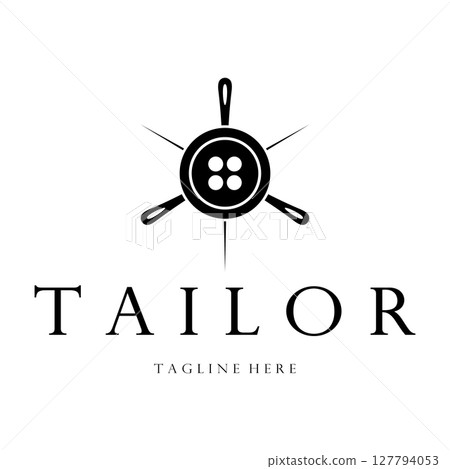 tailor logo icon illustration template combination of buttons for clothes, thread and sewing machine, for clothing product design, convection companies, fashion in vector form 127794053
