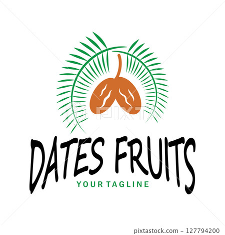 Date palm fruit plant logo design with leaves,seeds and date palm tree isolated background exotic organic plant. 127794200