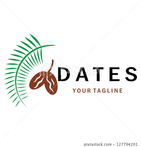 Date palm fruit plant logo design with leaves,seeds and date palm tree isolated background exotic organic plant. 127794201