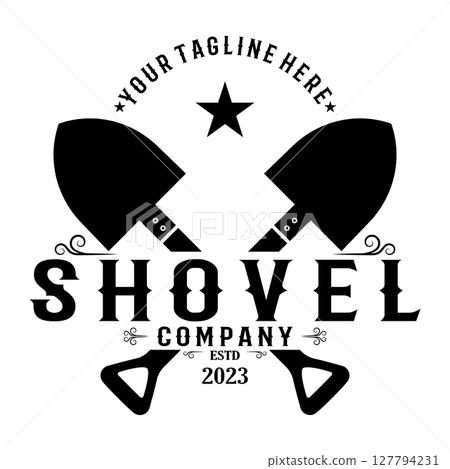 Shovel logo for agriculture, excavation,building, mining foundation. gardening vector set design with leaves 127794231