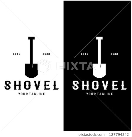 Shovel logo for agriculture, excavation,building, mining foundation. gardening vector set design with leaves 127794242