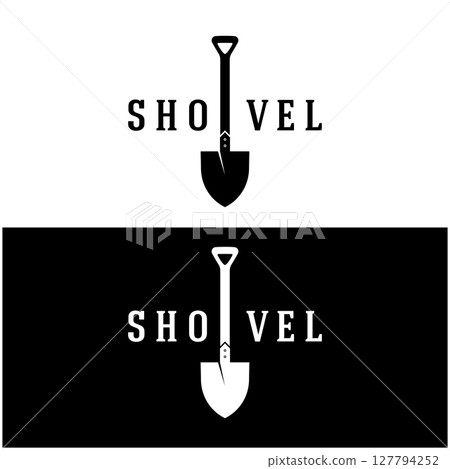 Shovel logo for agriculture, excavation,building, mining foundation. gardening vector set design with leaves Shovel logo for agriculture, excavation,building, mining foundation. gardening vector set design with leaves 127794252