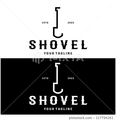 Shovel logo for agriculture, excavation,building, mining foundation. gardening vector set design with leaves 127794261