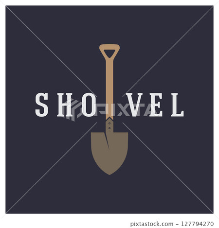 Shovel logo for agriculture, excavation,building, mining foundation. gardening vector set design with leaves 127794270