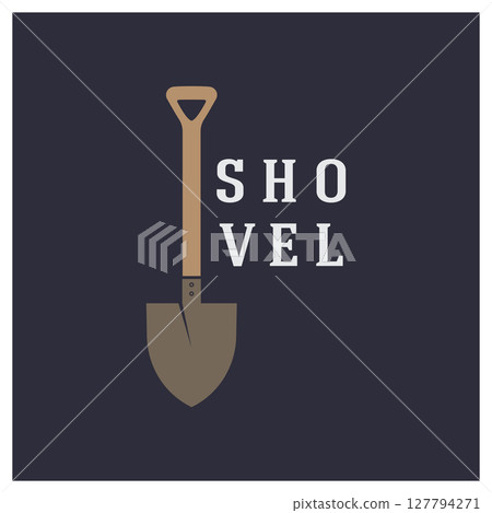 Shovel logo for agriculture, excavation,building, mining foundation. gardening vector set design with leaves Shovel logo for agriculture, excavation,building, mining foundation. gardening vector set design with leaves 127794271