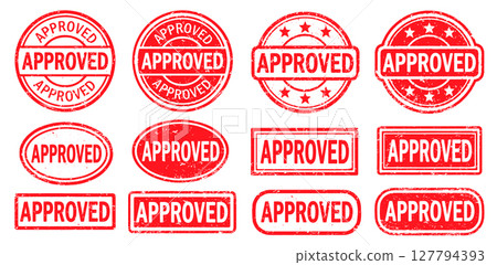 Approved Stamp vector set. Approved Rubber Stamp design collection. Approved Grunge stamp pack. Seal Approved. Vector illustration image. Isolated one white background. 127794393