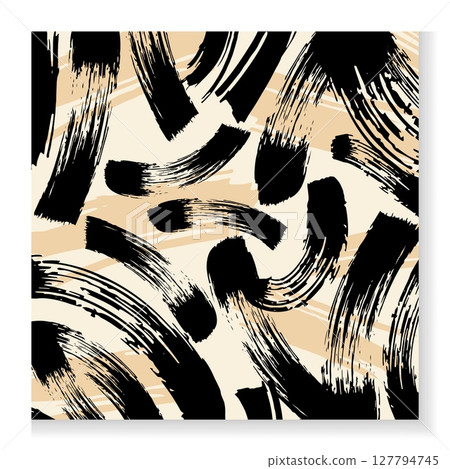 Abstract seamless pattern. Brush stroke, grunge design isolated black brushstroke elements. Hand drawn paint swatch. Decor textile, wrapping paper, wallpaper. Print for fabric. Vector illustration 127794745