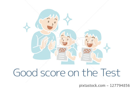 A mother's happy reaction to her child getting 100 points on a test 127794856
