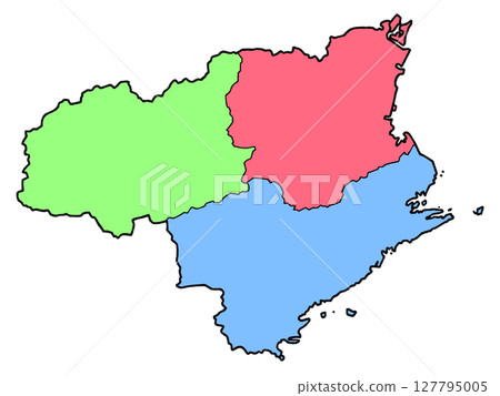 德島縣略微粗略的地圖，按地區顏色編碼，四國 127795005