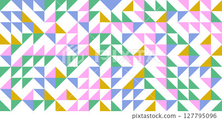 Retro geometric seamless pattern, abstract triangle shapes art. Trendy bauhaus background. Flat vector design. 127795096