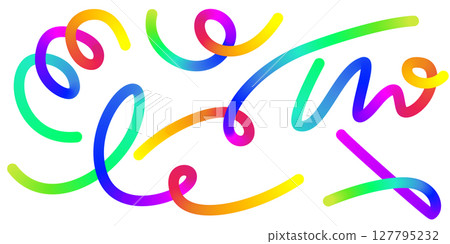 Gradient abstract lines. 3D fluid color graphic elements. Vector swirl and spiral rainbow stripes. Wavy bright strokes set with gradation for banner poster and presentation. Gradient abstract lines. 3D fluid color graphic elements. Vector swirl and spiral rainbow stripes. Wavy bright strokes set with gradation for banner poster and presentation. 127795232