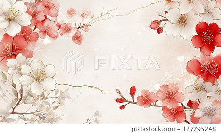 Cherry blossoms in full bloom painted in watercolor 127795248