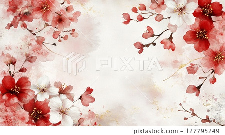 Cherry blossoms in full bloom painted in watercolor 127795249