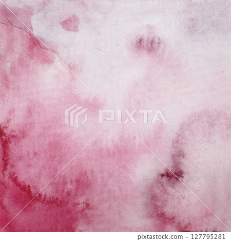 Beautiful red and pink illustration isolated on background. Watercolor summer, spring background with soft hand drawn texture and fluid brushstrokes. Party invitation, birthday celebration, for wall 127795281