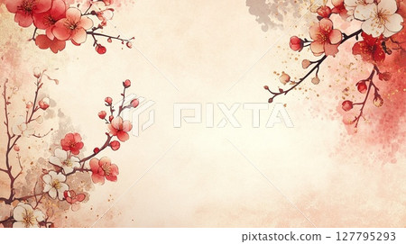 Watercolor plum blossom background illustration 127795293