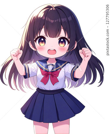 Illustration of a cute girl in a sailor suit cheering Illustration of a cute girl in a sailor suit cheering 127795306