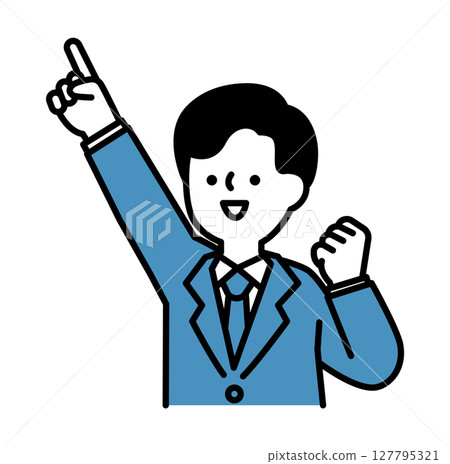 簡單的向量插圖：一位微笑的商人舉起雙臂擺姿勢 127795321