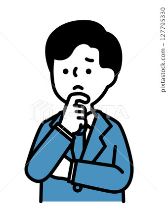 向量圖的一名男子帶著擔憂的表情和姿勢 向量圖的一名男子帶著擔憂的表情和姿勢 127795330