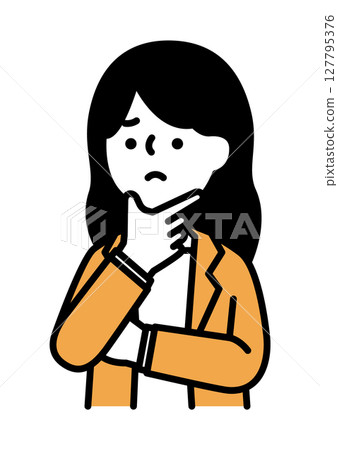Vector illustration of a woman with a troubled expression and pose 127795376