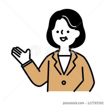 Vector illustration of middle-aged and senior women in suits talking with a smile 127795393