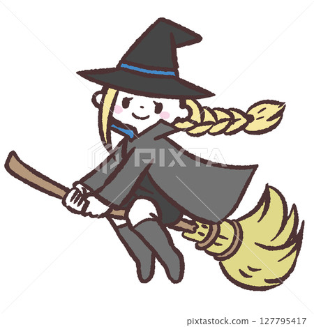 騎著掃帚的女巫的插圖 騎著掃帚的女巫的插圖 127795417