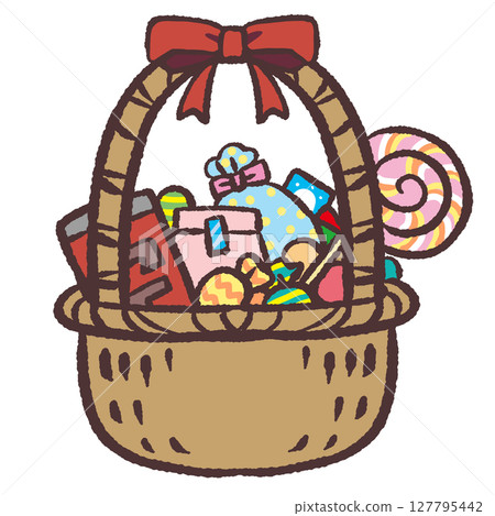 裝滿糖果的籃子的插圖 裝滿糖果的籃子的插圖 127795442