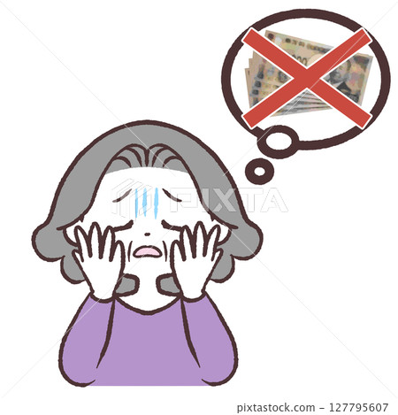 Illustration of a senior woman worried about money Illustration of a senior woman worried about money 127795607