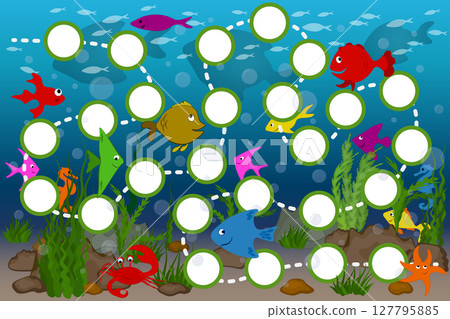 Roll-and-Move Game UnderSea Template. Board game for children Roll-and-Move Game UnderSea Template. Board game for children 127795885