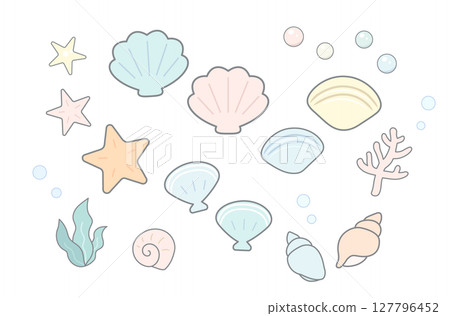 貝殼與海洋主題插圖集 貝殼與海洋主題插圖集 127796452