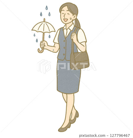 雨天微笑行走的女職員插圖素材 127796467
