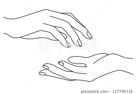 兩隻手互相接觸的瞬間的簡單線條畫向量插圖 兩隻手互相接觸的瞬間的簡單線條畫向量插圖 127796536
