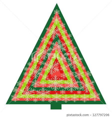 Triangle of gingerbread cookies, gnomes, christmas stockings, snowflakes forming christmas tree. Gift holiday vector elements 127797206