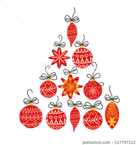 Stack of gift balls forming a Christmas tree. Gift holiday vector elements. 127797222