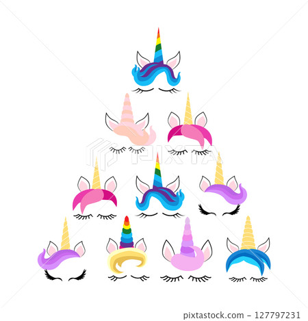 Unicorn Face Christmas Tree. Greeting Card for Magic Lovers 127797231