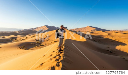 Desert Explorer Captures Breathtaking Sahara Dune Landscape During Golden Hour Adventure 127797764