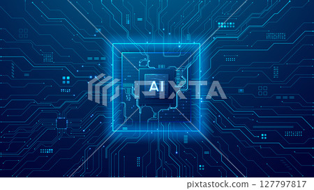 AI microchip on digital circuit board. Modern technology background 127797817