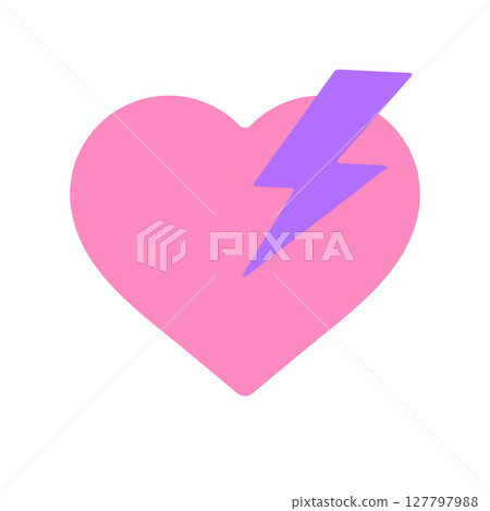 帶有閃電的粉紅心 - 愛、一見鍾情、震驚、潮流圖像素材 127797988