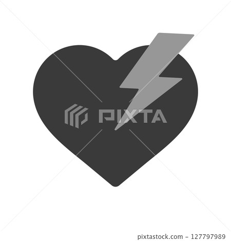帶有閃電圖示的黑色心形 - 休克、胸痛、AED、創傷性休克的圖像 127797989