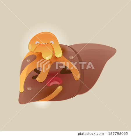 Cartoon concept for fatty liver disease or hepatic steatosis disease Cartoon concept for fatty liver disease or hepatic steatosis disease 127798065