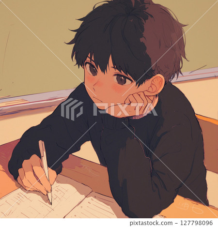 A student studying with a serious face A student studying with a serious face 127798096