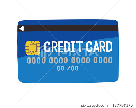 Illustration of a blue credit card that allows cashless payments Illustration of a blue credit card that allows cashless payments 127798179