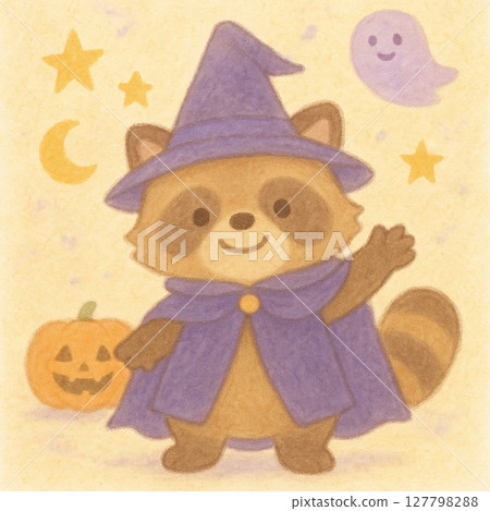 穿著萬聖節服裝的浣熊插圖 127798288