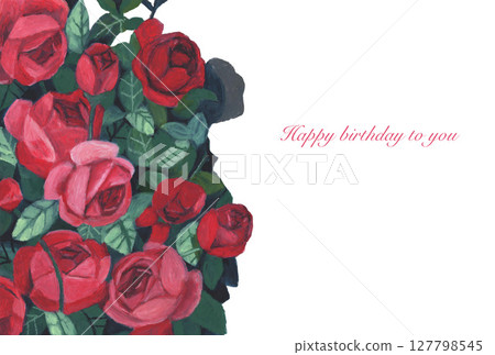 用油畫棒畫的一束紅玫瑰的賀卡 127798545
