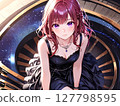 Illustration: Beautiful girl with purple hair and dress 127798595