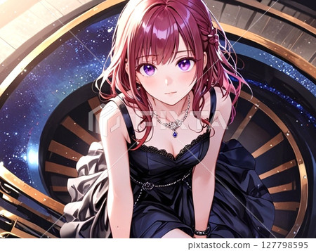 Illustration: Beautiful girl with purple hair and dress 127798595