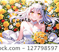Illustration: Beautiful girl in a dress, natural background 127798597