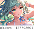 Illustration: Beautiful girl with green hair, natural background 127798601